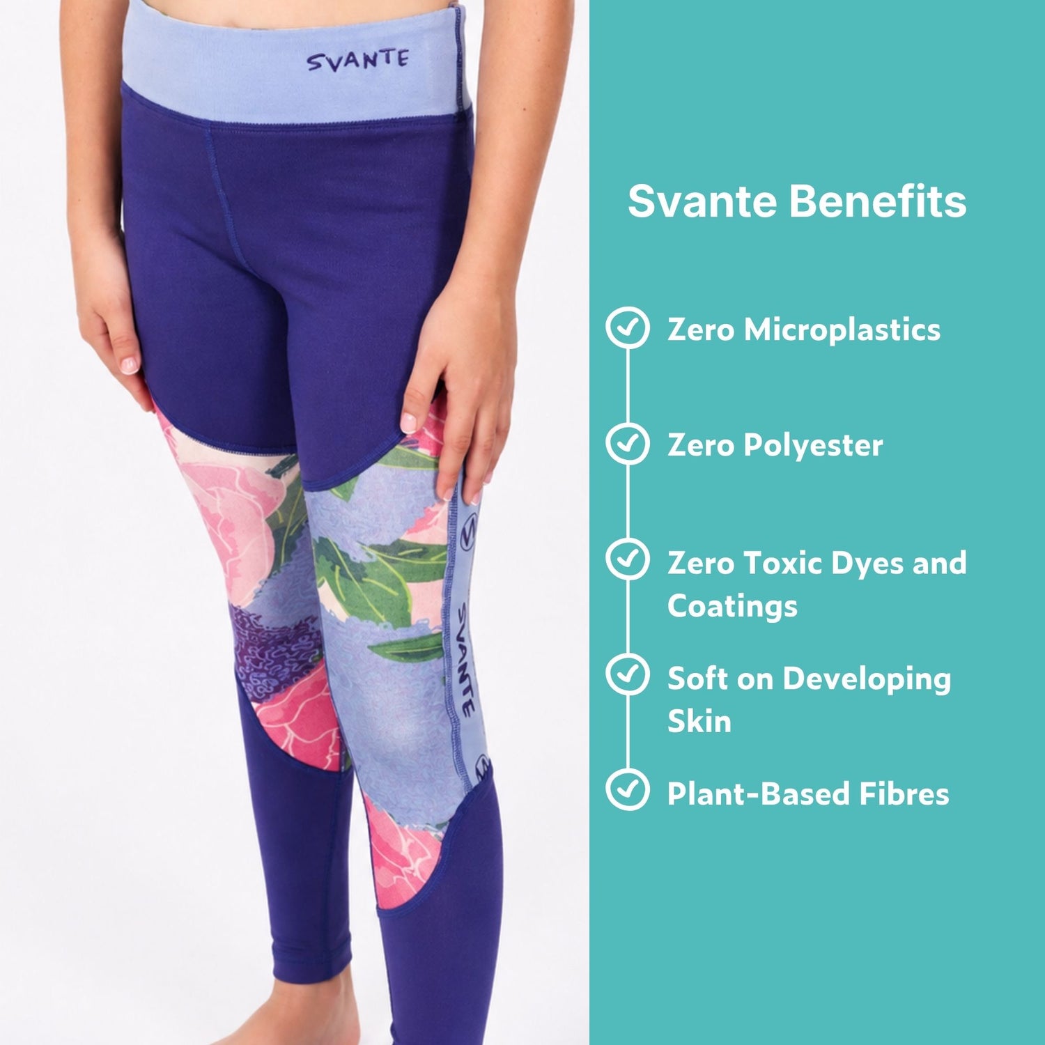 Girls Blue Floral Plantech™ Sports Leggings | Plant Based