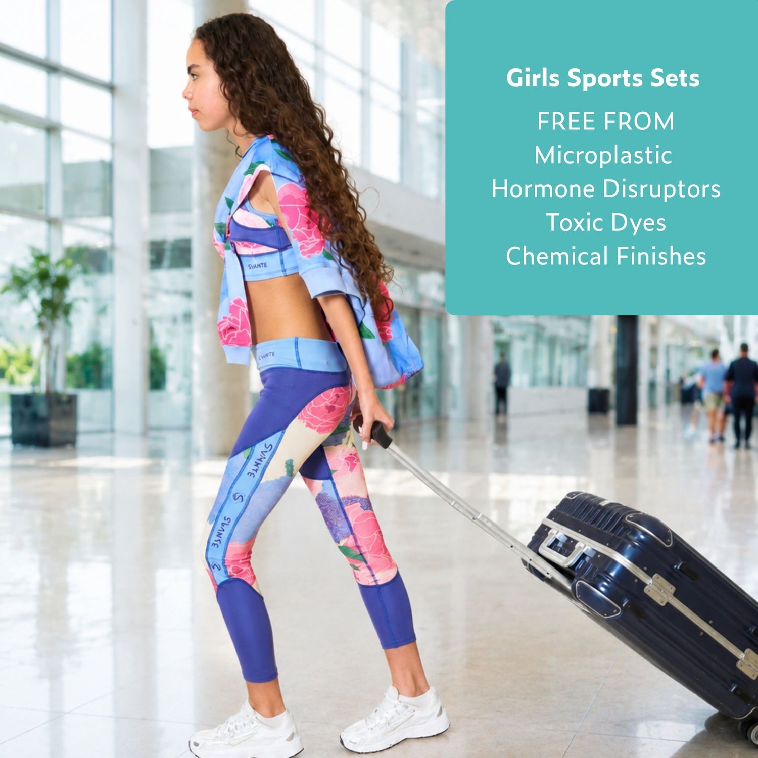 Girls Plantech™ 2-Piece Blue Sports Crop-Top & Sports Leggings Set