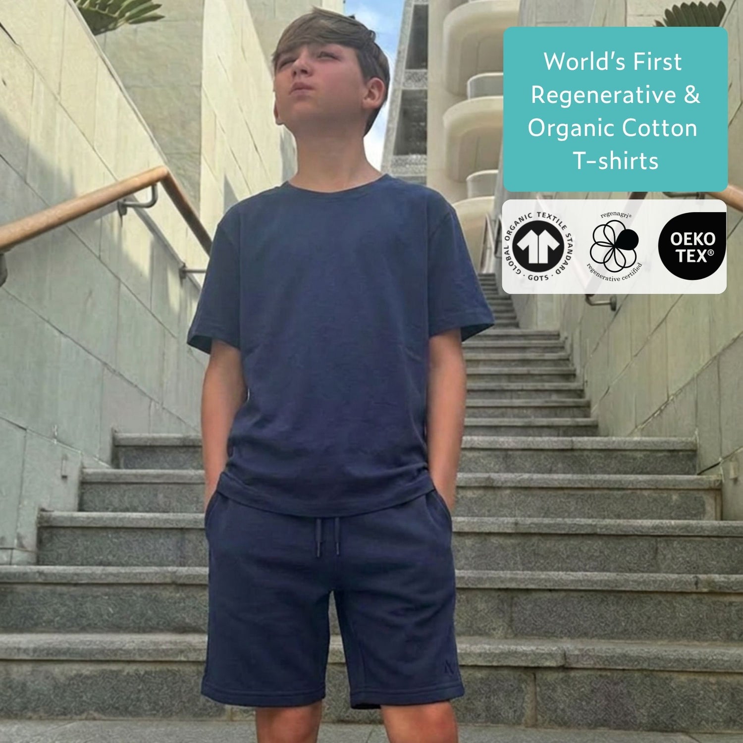 Boy Summer Set | Navy Blue Organic Cotton T-Shirt & Jersey Shorts