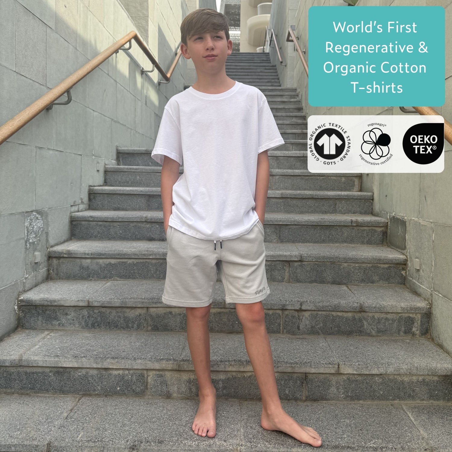 Boy Summer Set | White Organic Cotton T-Shirt & Grey Jersey Shorts